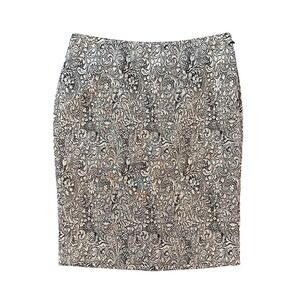 J. JILL Womens Size 8 Black Gold Shimmer Pencil Skirt Back Slit Lines Holiday